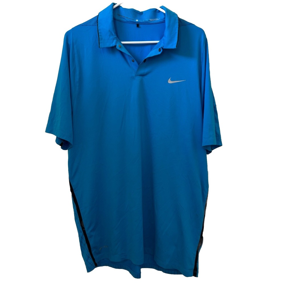 Nike Tiger Woods Dri Fit Short Sleeve‎ Snap Polo Shirt Blue Men's Size L